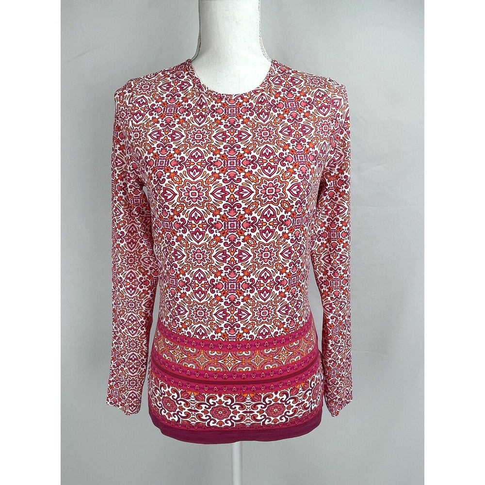 Lands' End Women XS/L 2-4 Swim Top Shirt Rash Guard Long Sleeve Red Orange